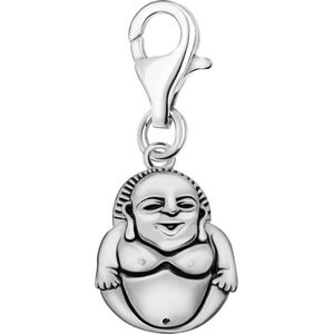 Quiges – 925 - Zilver – Charm - Bedel - Hanger - 3D Boeddha - met – sterling - zilver - karabijnslot - geschikt - voor - Zinzi, Thomas – Sabo - Ti Sento - Bedelarmband HC367