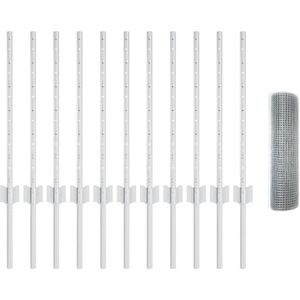 vidaXL - Gegalvaniseerd - Draadhek - met - 10 - U-Palen - Zilver - 0,6x25 - m - Staal