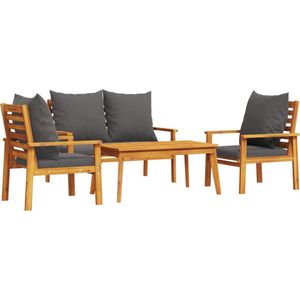 vidaXL - 4-delige - Loungeset - met - kussens - massief - acaciahout