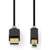 Nedis USB-Kabel - USB 2.0 - USB-A Male - USB-B Male - 480 Mbps - Verguld - 2.00 m - Rond - PVC - Antraciet - Doos