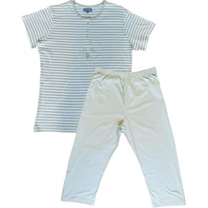 Dames Pyjama - Katoen - Zomer - 3/4 broek - Grijs Groen Gestreept - Maat M