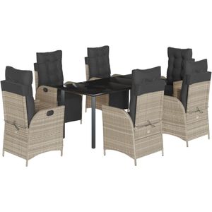 vidaXL - 7-delige - Tuinset - met - kussens - poly - rattan - grijs