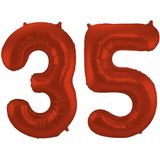 Folat Folie ballonnen - 35 jaar cijfer - rood - 86 cm - leeftijd feestartikelen