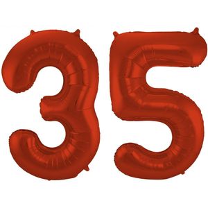 Folat Folie ballonnen - 35 jaar cijfer - rood - 86 cm - leeftijd feestartikelen