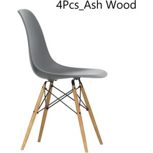 Eetkamerstoel - Shell Chair - Essenhouten Bijzetstoel - Poten met Metaal - Kunststof Stoelen voor Woonkamer Keuken - 4 Stuks Grijs