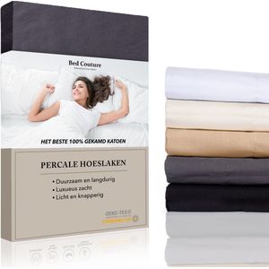 Bed Couture - Percale Hoeslaken van 100% hoogwaardig Katoen - Tweepersoons 160x200cm - Hoekhoogte 30cm - Ultra zacht en soepel - Antraciet