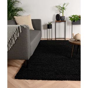 Hoogpolig vloerkleed shaggy Trend effen - zwart 200x300 cm