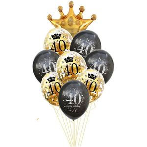 40 Jaar Ballonnen Set - Veertig Jaar - Kleur: Goud & Zwart - Feestversiering - Ballon Pakket - Feestpakket - Versiering 60 Jaar Huwelijk / Verjaardag / Getrouwd & Gelegenheden - Met Kroon - Veertig Ballon - Versiering - Jarig - Sarah