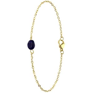 Lucardi Dames Stalen goldplated armband met lapis lazuli - Armband - Staal - Goudkleurig - 20 cm