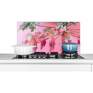 Spatscherm keuken 80x40 cm - Kookplaat achterwand Palmboom - Tropisch - Roze - Zomer - Muurbeschermer - Spatwand fornuis - Hoogwaardig aluminium
