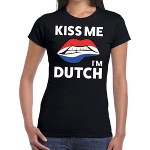 Kiss me i'm Dutch t-shirt zwart dames - feest shirts dames XXL