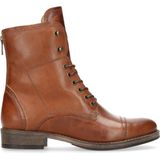 Manfield - Dames - Cognac leren veterlaarzen met bont voering - Maat 38