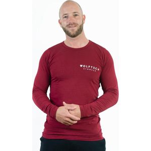 Wolftech Gymwear T-shirt Lange Mouwen Heren - Rood / Bordeaux - S - Met Klein Logo - Sportkleding Heren