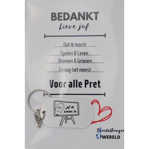 Juf ik smeer hem! Sleutelhanger inclusief kaart - juf cadeau – Cadeaupakket Juf - einde schooljaar - afscheid - Leuk kado voor je juf om te geven - 2.9 x 5.4CM