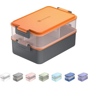 Lunchbox Lunchbox voor volwassenen met 3 compartimenten Bento Box met sauscontainer en servies Lunchbox voor magnetron en vaatwasser Kunststof BPA-vrij - Oranje