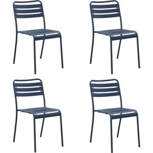 GENERIC - Set van 4 Tuinstoelen CAFE - 4 x Tuinstoel - Stapelbaar - L.52 x B.44 x H.79 - Staal - Neptune Blue - Terrasstoelen - Eetkamerstoelen - Stapelbare stoel