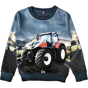 Kinder sweater, trui, met tractor print, blauw, maat 98/104, tractor, kind, ZEER MOOI!