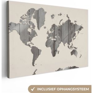 Canvas Wereldkaart - 120x80 - Wanddecoratie Wereldkaart - Beige - Zwart - Wit