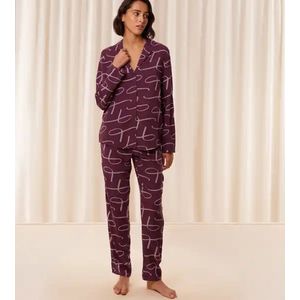 Dames pyjama Viscose - Boyfriend Fit - Doorknoop viscose pyjama met lange mouwen - 44 - Rood