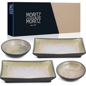 Moritz & Moritz Sushi serviesset voor 2 personen, sushi-serveerset met 2 x sushi-borden en 2 x sushi-dip-schaaltjes, paars-groen met reactief glazuur