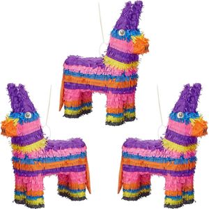 Relaxdays 3x pinata ezel - ophangen - voor kinderen - zelf vullen - verjaardag – regenboog