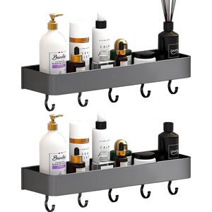 2 stuks badkamerrek, wanddoucheplank, badkamerrek, ruimte-wandhouder, doucheplank met 5 afneembare haken, schroeven, nagelvrije lijm voor badkamer, toilet en keuken.