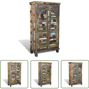 vidaXL Boekenkast - Gerecycled Hout - 3 Schappen - 2 Deuren Boekenkast - Bibliotheek - Vintage Meubels - Retro Interieur - Gerecyclede Materialen