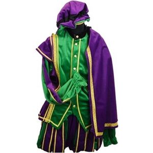 Pieten kostuum groen-paars fluweel paarse cape en muts (maat XXL) SUPERAANBIEDING!
