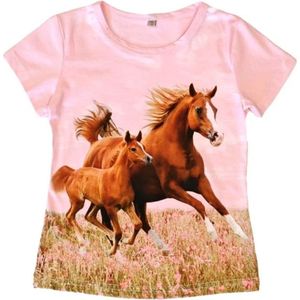 T-shirt met paarden, roze, full colour print, kids, kinder, maat 122/128, horses, mooie kwaliteit!
