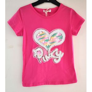 Meisjes T-shirt Pinky Lovertjes Roze maat 98/104