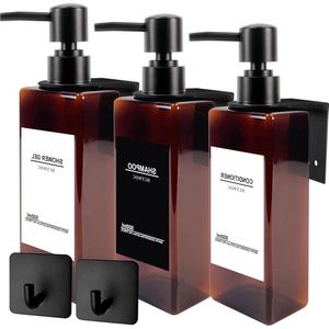 Shampoo dispenser voor douchewand - shampoo en conditioner dispenser - 16 waterdichte labels - wandmontage - badkamer douchezeepdispenser - zwart 470 ml