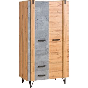 LOFTER L01 kledingkast - Metalen poten - Laden - Kledingroede - Loftkledingkast - 90 cm - Wotan eik + beton