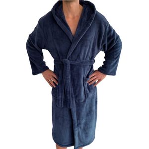 HOMELEVEL badjas dames en heren - Unisex ochtendjas voor hem & haar - Met ceintuur, zijzakken en capuchon - Beschikbaar in meerdere maten