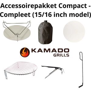 Kamado Grills - Accessoirepakket - 15/16 inch kamado - Regenhoes, Deflector, Pizzasteen, Grillklem, Aspook en Grill expander