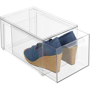 hoge schoenendoos met lade – kunststoffen opbergdoos voor schoenen – praktische schoenenopberger – set van 2 – transparant