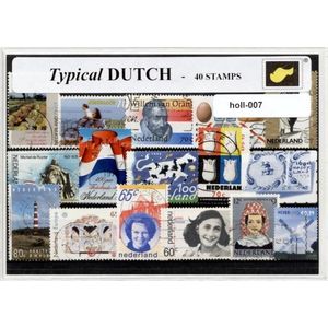 Typical Dutch - Nederlands postzegel pakket & souvenir. Collectie van 40 verschillende postzegels van de Nederlandse cultuur – kan als ansichtkaart in een A6 envelop - authentiek cadeau - kado - kaart - klompen - tulpen - molens - kaas - anne frank