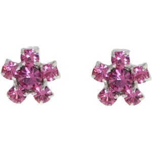 Behave - Oorbellen - Bloem - 925 Sterling Zilver - Roze Kristal steentjes