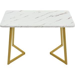 Merax Luxe Eettafel - Marmerlook Tafel - FSC Gecertificeerd - Wit met Goud