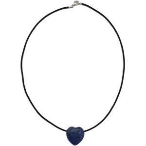 H-Beau - Halsketting - Edelsteen – Natuursteen - Dumortieriet – Hartje - Tiener - Rubber - Choker – Dames - 38cm - Gepolijst - Blauw - Sterrenbeeld - Leeuw – Collier – Geschenk – Meisje – Cadeau - Hanger