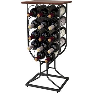 Vrijstaand wijnrek, flessenrek, wijnstandaard, rustieke stijl, geschikt voor 14 flessen, wijnrek, wijnfleshouder, vrijstaande basis, decoratief wijnrek, stapelbaar wijnrek, metaal