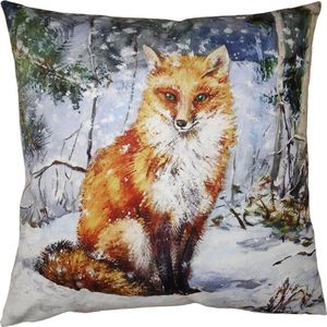 Clayre & Eef Kussenhoes 45x45 cm Bruin Blauw Polyester Vos Sierkussenhoes