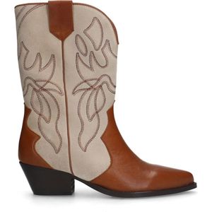 Sacha - Dames - Cognac leren cowboy laarsjes met suède details - Maat 42