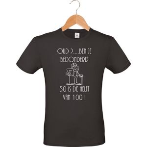 mijncadeautje - T-shirt unisex - Abraham - Verjaardag - 50 jaar - Oud... ben je bedonderd - 50 is de helft van 100 - maat XXL