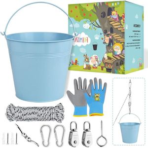 Katrol met metalen emmer accessoires - Flessentrein voor kinderen - Boomhuis speeltoren.