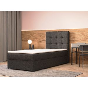 InspireME - Boxspring Bed 05 - Luxe en Comfort - Inclusief Topmatras - Verkrijgbaar in Meerdere Maten - Boxspringbed 05 (Zwart - Hugo 100, 90x200 cm)