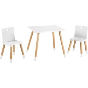 JGS® - Houten Kinderzitset met 2 Stoelen en 1 Tafel, Praktische Kindertafelset voor Jongens en Meisjes, Wit/Naturel -