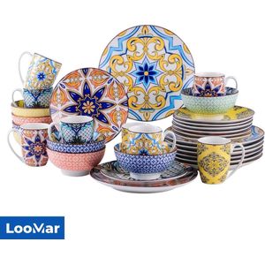 LooMar Serviesset – 32 delig – 8 persoons – Porselein - Luxe – Jasmin – Bordenset – Dinner platen – Dessertborden