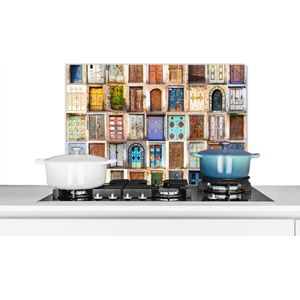 Spatscherm keuken 60x40 cm - Kookplaat achterwand Deuren - Architectuur - Vintage - Collage - Muurbeschermer - Spatwand fornuis - Hoogwaardig aluminium