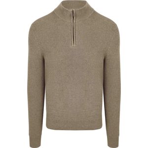 Suitable Half Zip Trui Wol Blend Taupe - Maat L - Heren - Schipperstrui