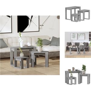 vidaXL Tafeltjesset - Grijs Sonoma Eiken - Compact ontwerp - Multifunctioneel - Eenvoudig te reinigen - 3-delige set - Tafel
